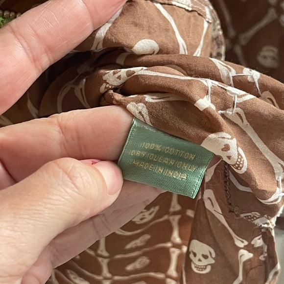 LeTarte Longsleeve Keyhole BOHO Skull Swim Coverup Brown White Patterned Tunic S - Picture 8 of 9